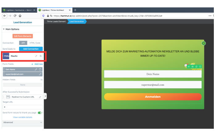 Lead-Formular mit Thrive-Leads erstellen: Verbindung mit E-Mail-Tool